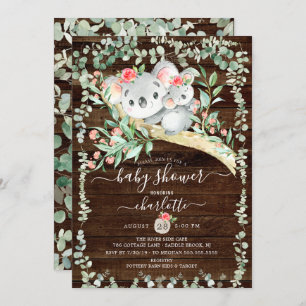Rustic Koala Bear Girls Baby Shower Invitation