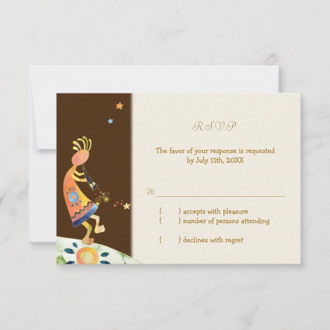 Rustic Kokopelli Tribal Wedding RSVP Card (Front)