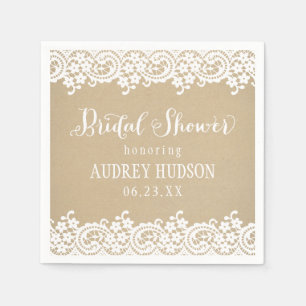 Rustic Kraft and Lace Bridal Shower Wedding Napkin