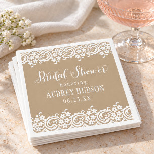 Rustic Kraft and Lace Bridal Shower Wedding Napkin