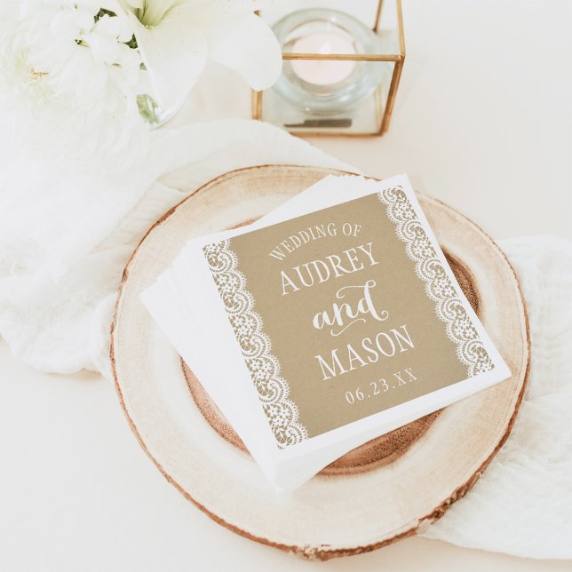 Rustic Kraft and Lace Monogram Wedding Napkin (Creator Uploaded)
