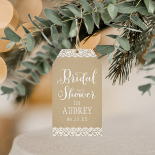 Rustic Kraft and Lace Wedding Bridal Shower Gift Tags