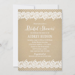 Rustic Kraft and Lace Wedding Bridal Shower Invitation