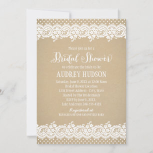 Rustic Kraft and Lace Wedding Bridal Shower Invitation