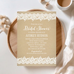 Rustic Kraft and Lace Wedding Bridal Shower Invitation