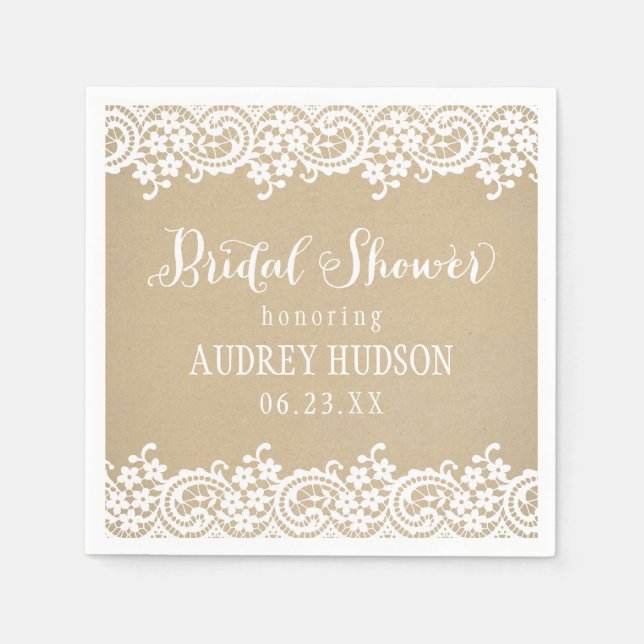 Rustic Kraft and Lace Wedding Bridal Shower Napkin (Front)