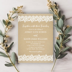 Rustic Kraft and Lace Wedding Invitation