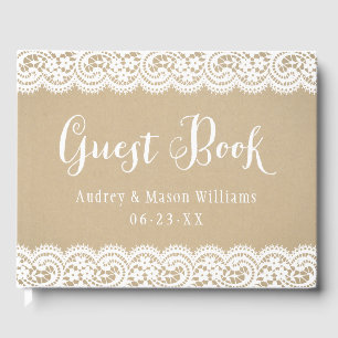 Rustic Kraft and Lace Wedding Monogram Guest Book