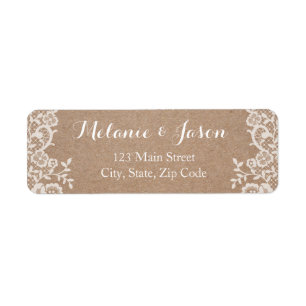 Rustic Kraft and Lace Wedding Return Address Label
