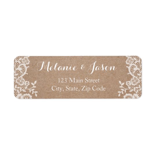 Rustic Kraft and Lace Wedding Return Address Label