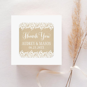 Rustic Kraft and Lace Wedding Thank You Square Sticker