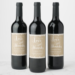 Rustic Kraft and Lace Wedding Wine Label