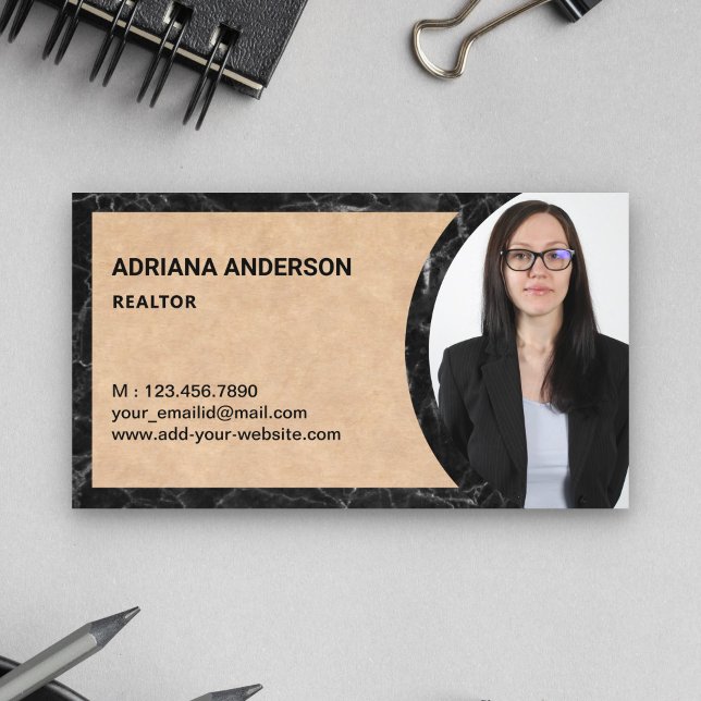 Rustic Kraft and Marble Real Estate Photo Realtor Business Card (Creator Uploaded)