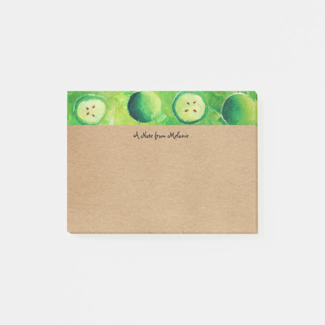 Rustic Kraft Apples Watercolour Personalised Post-it Notes (Front)