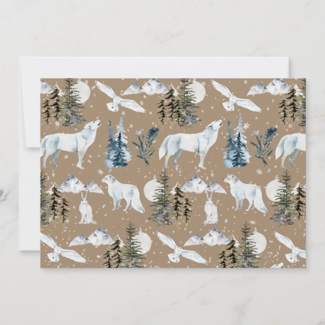 Rustic Kraft Arctic Hare Wolf Fox Snowy Owl Blank Invitation (Front)