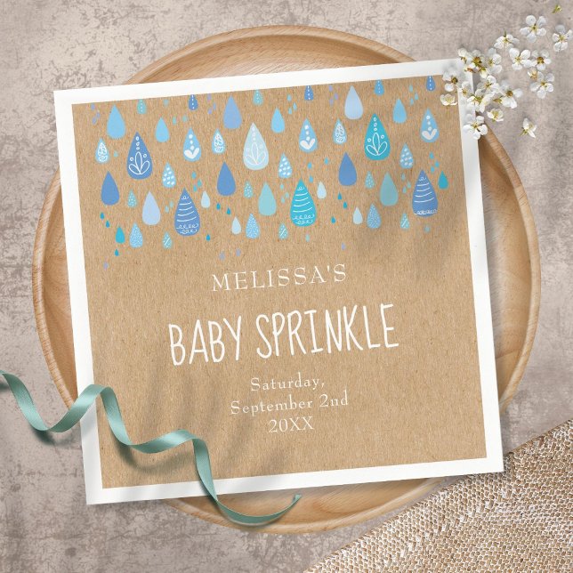 Rustic kraft baby blue raindrops baby sprinkle napkin (Creator Uploaded)