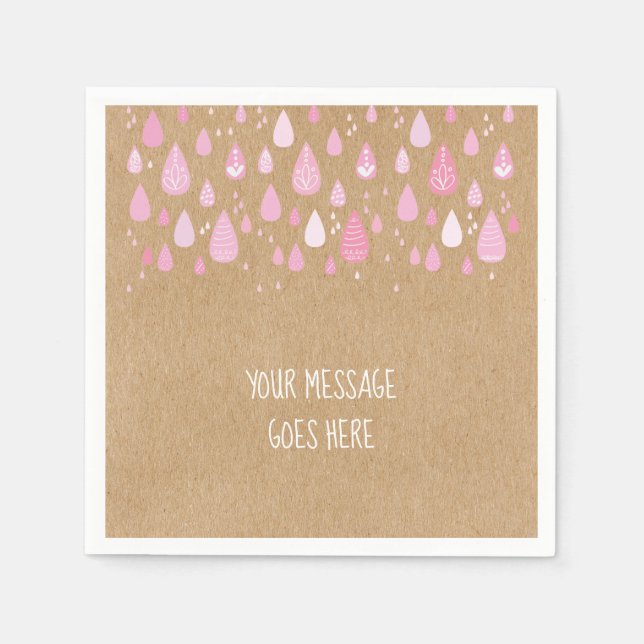 Rustic kraft baby pink raindrops baby shower napkin (Front)