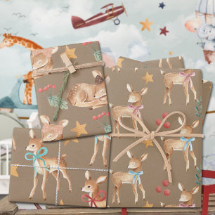 Rustic Kraft Baby's First Christmas Reindeer Party Wrapping Paper Sheet