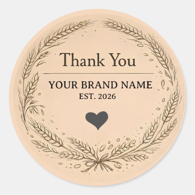 Rustic Kraft Bakery Business Business Thank You Classic Round Sticker (Front)