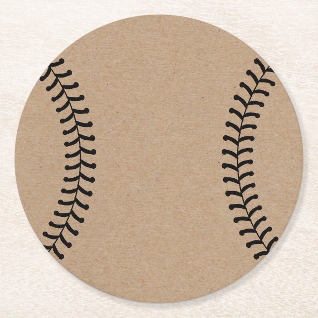 Rustic Kraft Baseball Sports Theme Round Paper Coaster (Front)