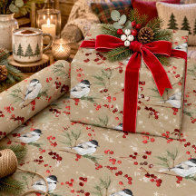 Rustic Kraft Black Cap Chickadee Birds & Berries