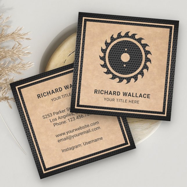 Rustic Kraft Black Circular Saw Handyman Carpenter Square Business Card (Creator Uploaded)