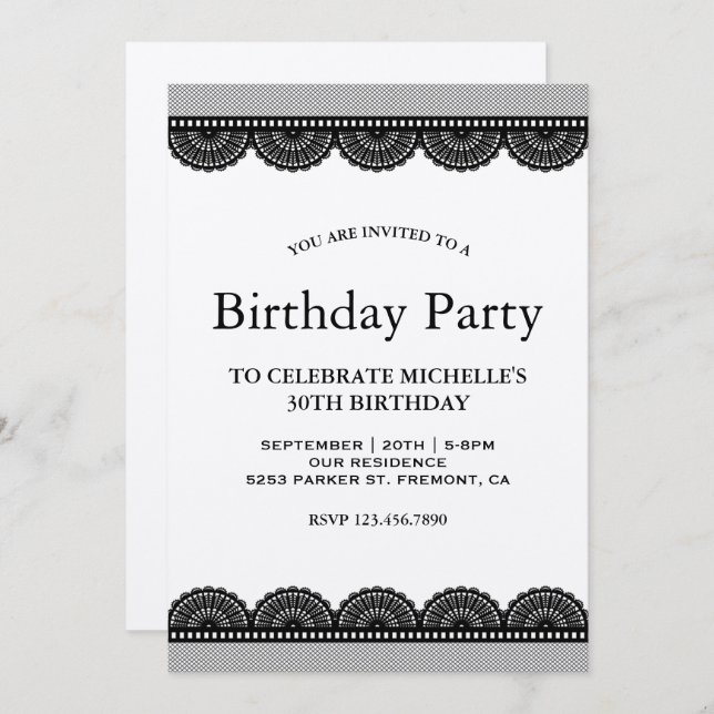 Rustic Kraft Black Country Lace Birthday Party Invitation (Front/Back)