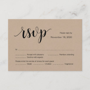 Rustic Kraft, Black font Colour, Wedding RSVP card