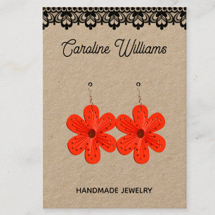 Rustic Kraft black lace handmade earrings selling Business Card