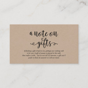 Rustic kraft black script, A note on gifts Enclosure Card