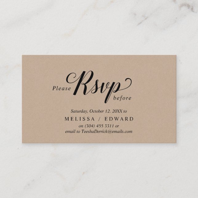 Rustic Kraft, Black Script, RSVP respond Enclosure Card (Front)