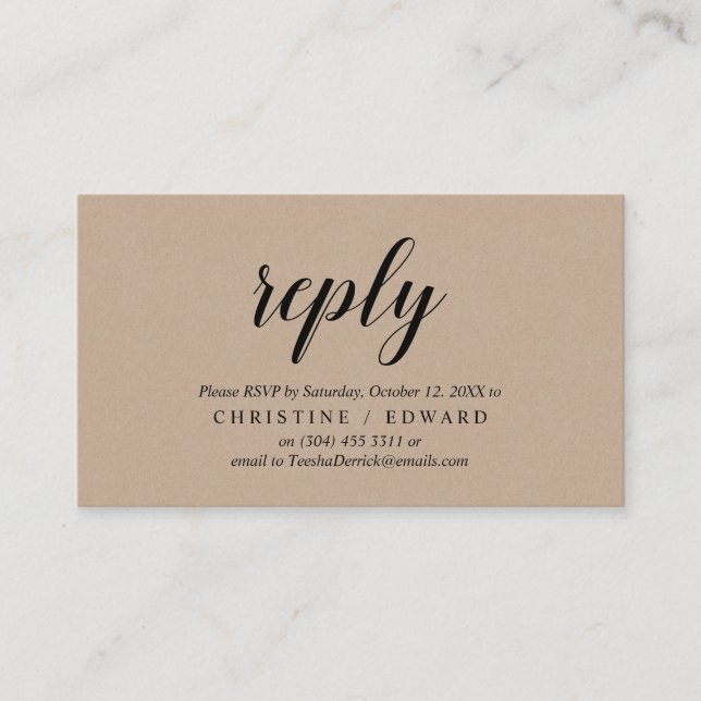 Rustic Kraft, Black Script, RSVP respond Enclosure Card (Front)