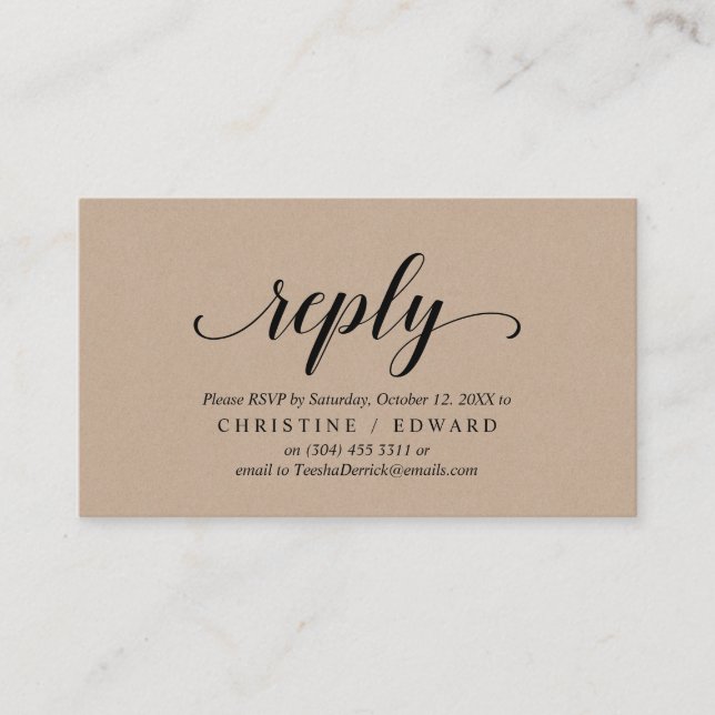 Rustic Kraft, Black Script, RSVP respond Enclosure Card (Front)