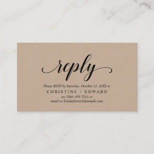 Rustic Kraft, Black Script, RSVP respond Enclosure Card