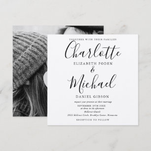 Rustic Kraft Black Script Wedding Photo Invitation