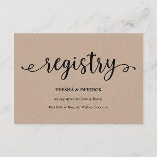 Rustic kraft black script, Wedding Registry Enclosure Card