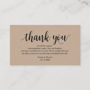 Rustic Kraft, Black Script, Wedding Thank you Enclosure Card