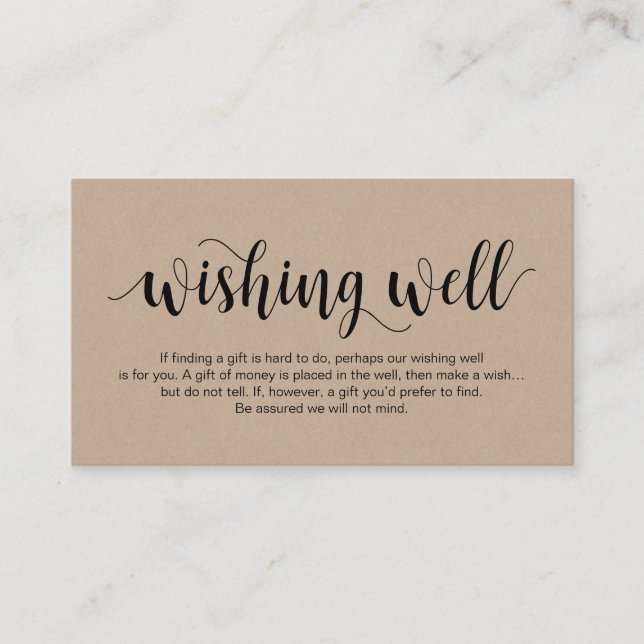 Rustic Kraft, Black Script, Wedding Wishing Well Enclosure Card (Front)