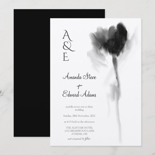 Rustic Kraft Black Tulip Floral Wedding Invitation (Front/Back)