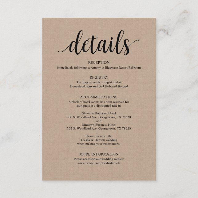 Rustic Kraft Black Wedding Details Enclosure Card (Front)