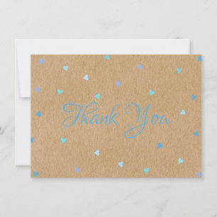 Rustic Kraft Blue Hearts Script Thank You