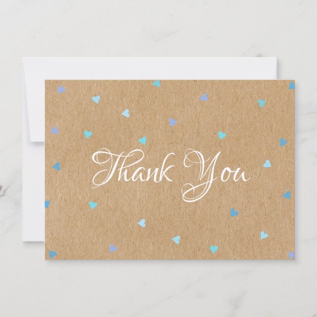 Rustic Kraft Blue Hearts Thank You Card (Front)