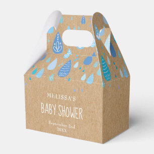 Rustic Kraft Blue Raindrops Baby Shower Favour Box