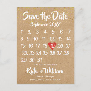 Rustic Kraft Boho Calendar Save the Date Photo Announcement Postcard