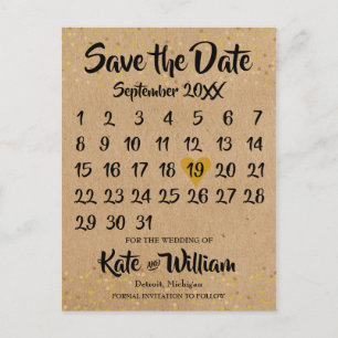 Rustic Kraft Boho Calendar Save the Date Photo Announcement Postcard