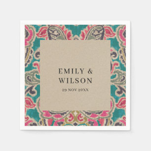 RUSTIC KRAFT BOHO TRIBAL IKAT PINK TEAL WEDDING  N NAPKIN