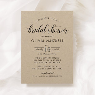 Rustic Kraft Bold Date Wedding Bridal Shower Invitation