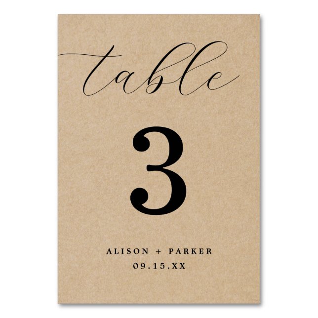 Rustic Kraft Bold Typography Wedding Table Number (Front)