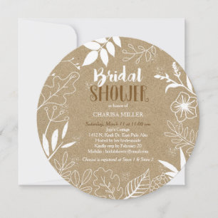 Rustic Kraft Botanical Pattern Bridal Shower Invitation