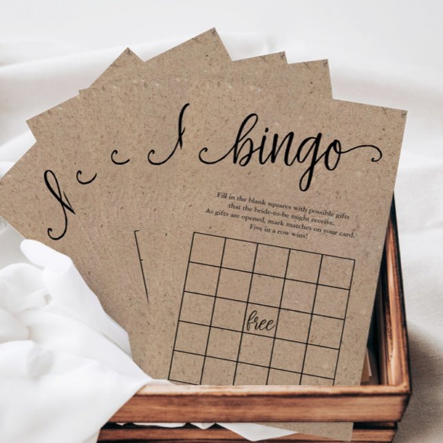 Rustic Kraft Bridal Shower Bingo, Paper Game Card (Creator Uploaded)
